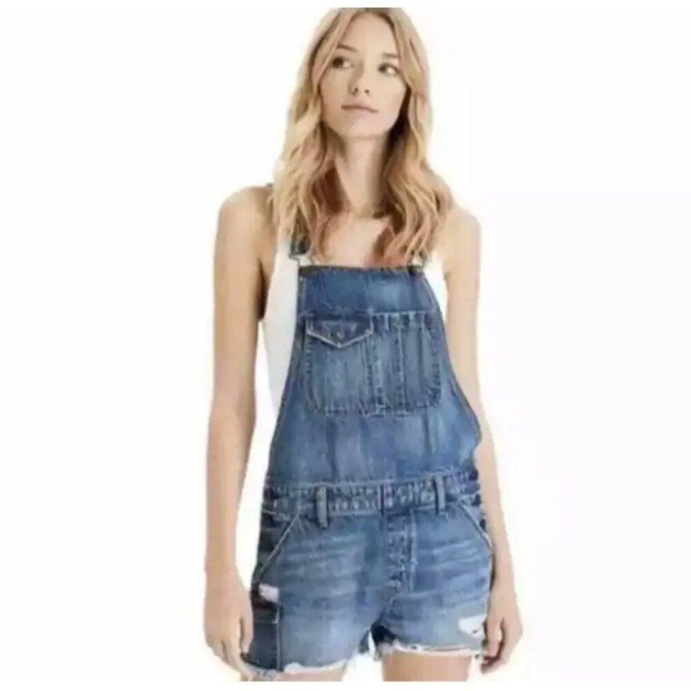 American Eagle Outfitters Blue Denim Jean Short Overalls